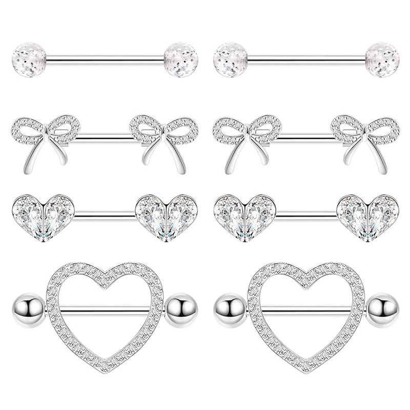 Stainless Steel Diamond Double Layer Heart Nipple Ring Body Piercing Jewelry Wholesale - Image 2