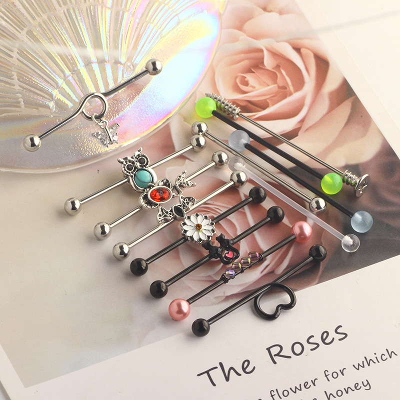 European American Trendy Ear Studs Butterfly Snake Industrial Barbell Cross Bar Ear Bone Nail Piercing Jewelry Set - Image 5