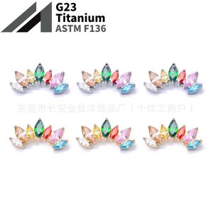 F136 Titanium 18K Gold-Plated Seven-Leaf Marquise Ear Lip Nose Stud Piercing Jewelry