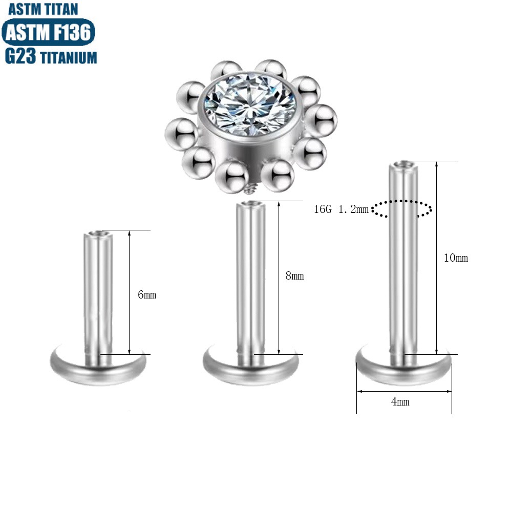 F136 Titanium Lip Ring Ear Bone Nail Zircon Bead Cluster Body Piercing Jewelry Lip Stud Pierced Earrings - Image 2