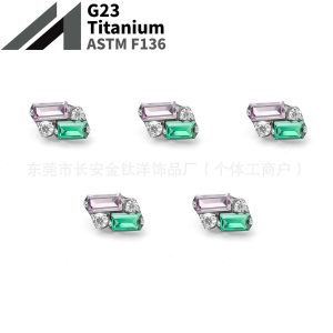 F136 Titanium Rectangular Zircon Lip Piercing Nose Stud Ear Bone Stud G23 Titanium Alloy Body Piercing Jewelry