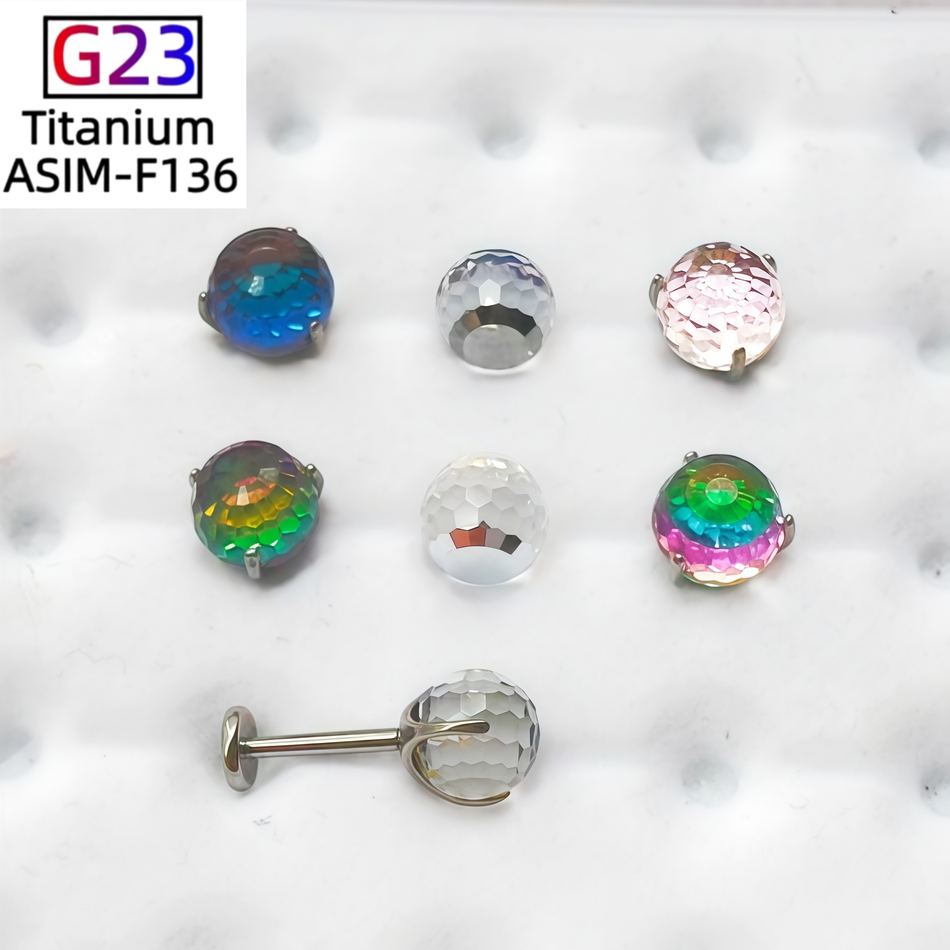 G23 Titanium Alloy Gradient Flashing Light Bouncy Ball Lip Nail Earrings Titanium Piercing Replacement Head Jewelry - Image 2