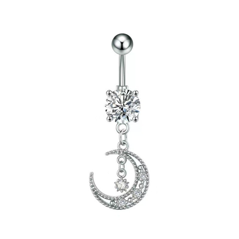 Copper Inlaid Zircon Star Moon Navel Ring Belly Button Piercing Jewelry Gold - Image 3