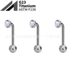 F136 Titanium 14g CZ Diamond L-Shaped Navel Ring G23 Titanium Alloy Body Piercing Jewelry