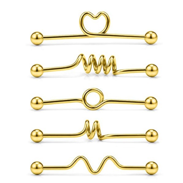 5-Piece Industrial Earring Set Long Rod Piercing Earrings Stainless Steel Ear Cartilage Jewelry Set - Image 2