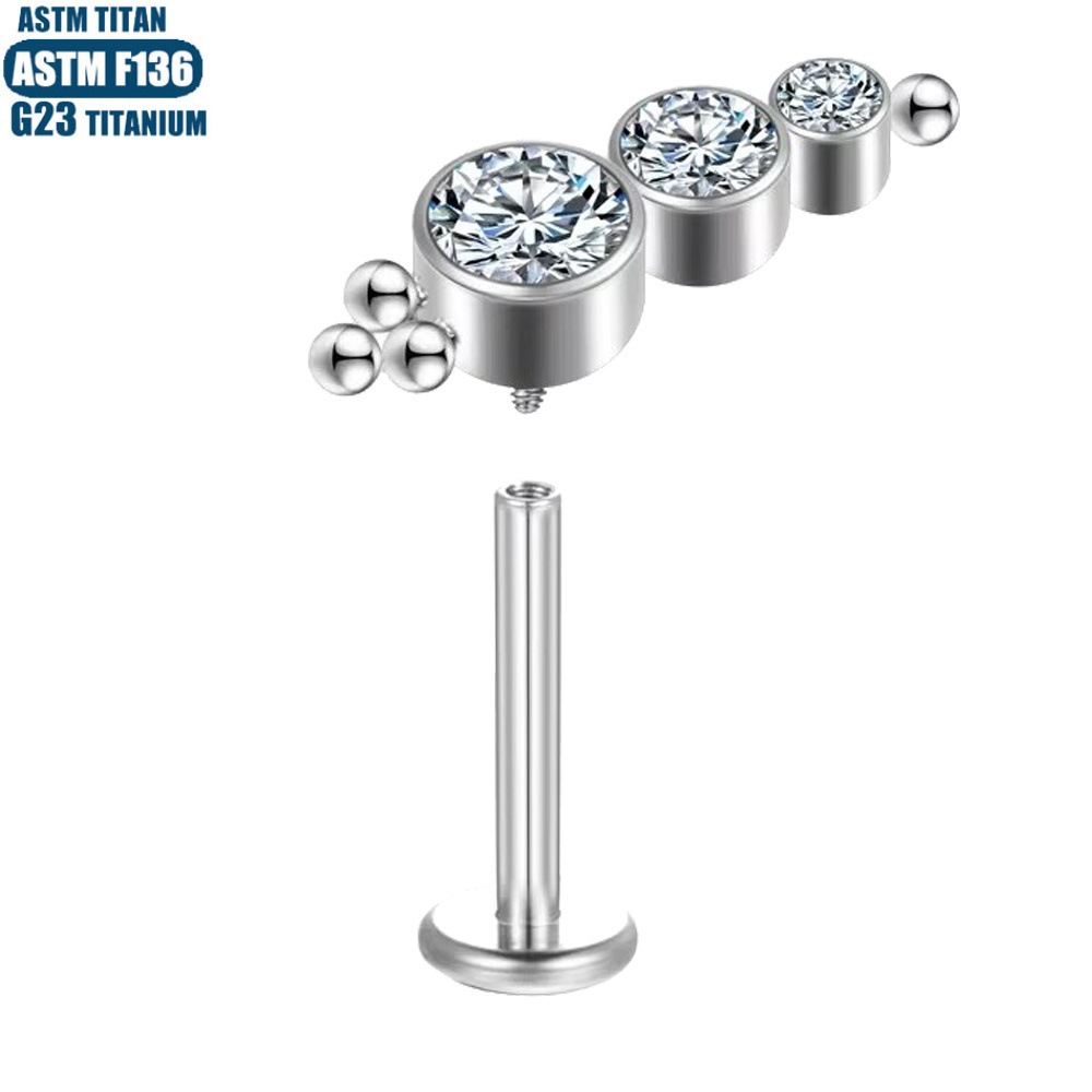 F136 Titanium Alloy Lip Ring Zircon Welding Beads Labret Stud Piercing Earrings Body Jewelry Silver 1.2mm - Image 4