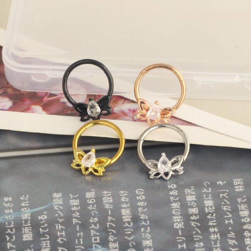Rose Gold Star Cartilage Earring Hoop 1.2x10mm 316L Surgical Steel Nose Ring - Image 5