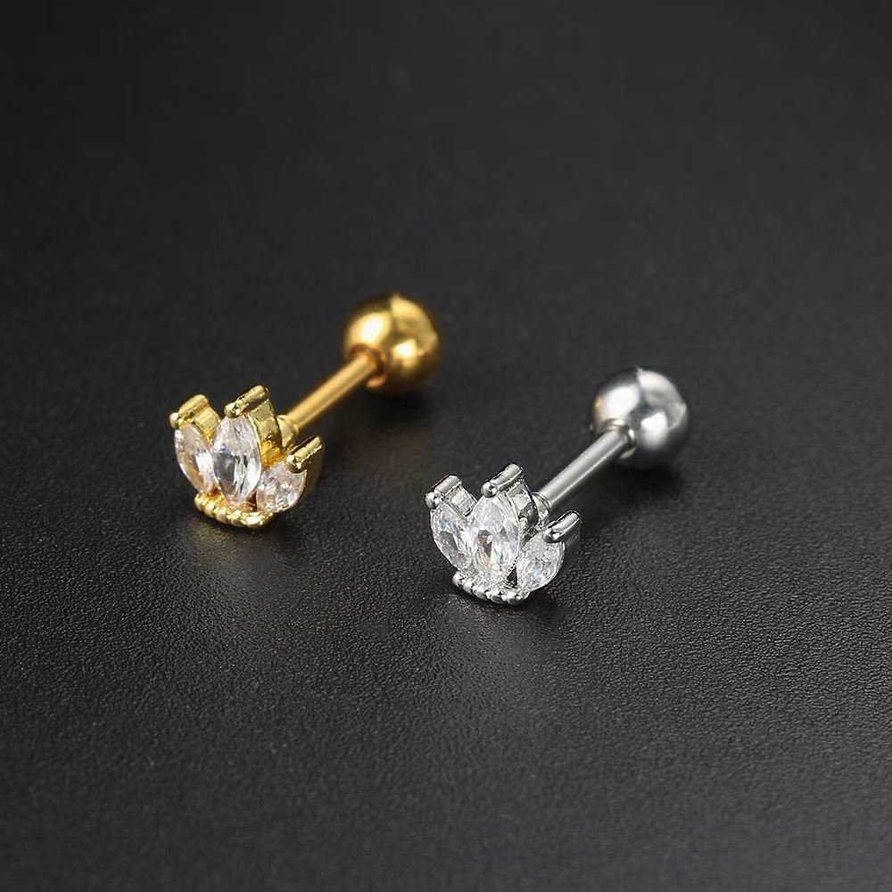 18K Gold Heart-Shaped Zircon Cartilage Ear Stud Stainless Steel Screw Ball Earring for Women - Image 4