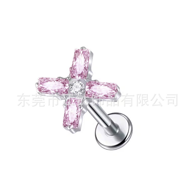 G23 Titanium Ear Cartilage Stud Cross Inlaid CZ Zircon Earring - 16G - Image 5