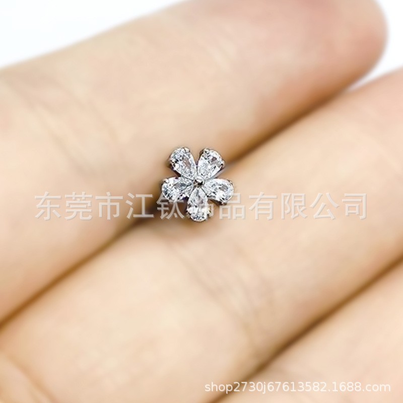 Titanium Flower 5A Zircon Ear Stud - G23 ASTM F136 Cartilage Stud for Helix Tragus Conch Piercing - Image 4