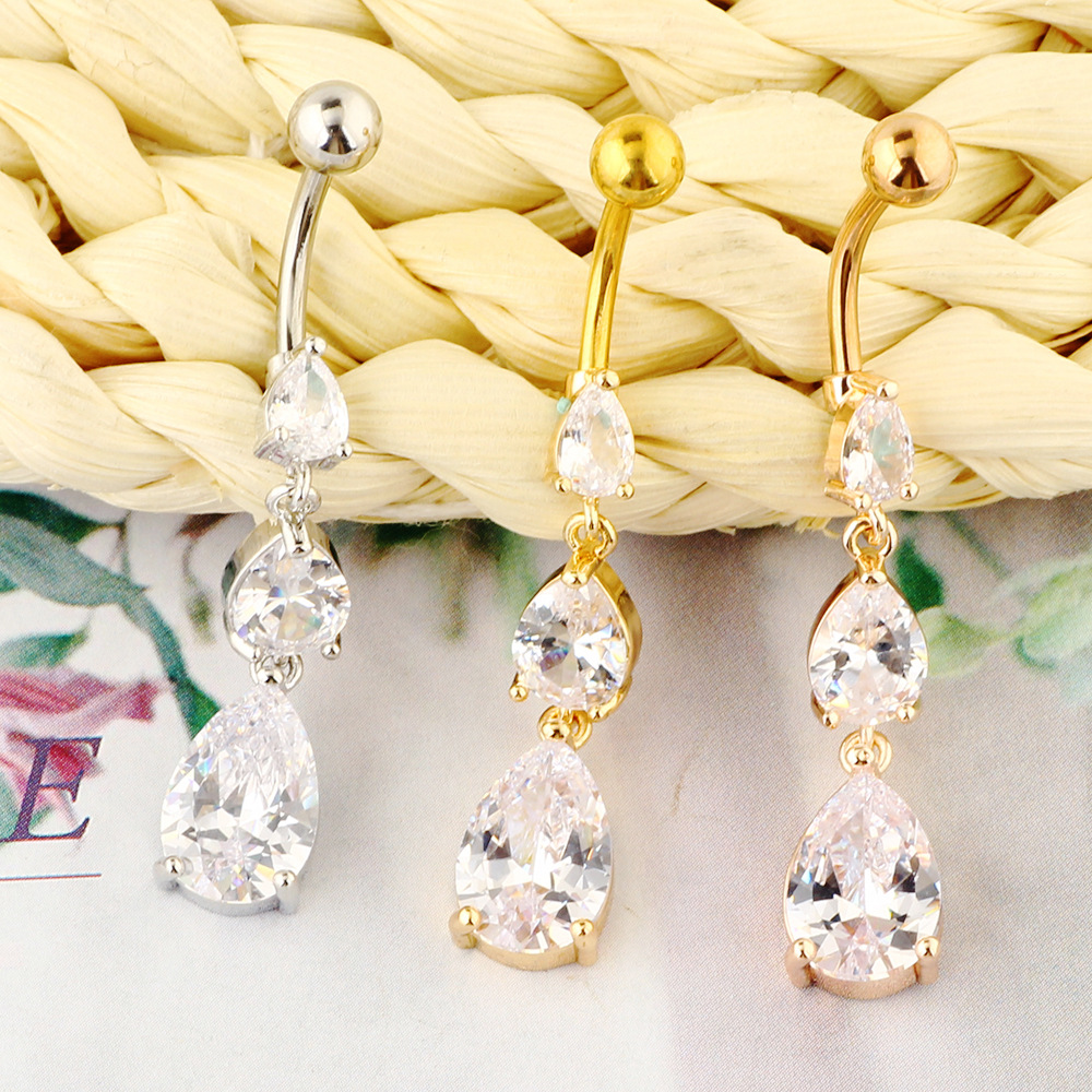 Fashion Water Drop Silver Zircon Belly Button Ring for Women Dangle Navel Piercing Jewelry - Image 5