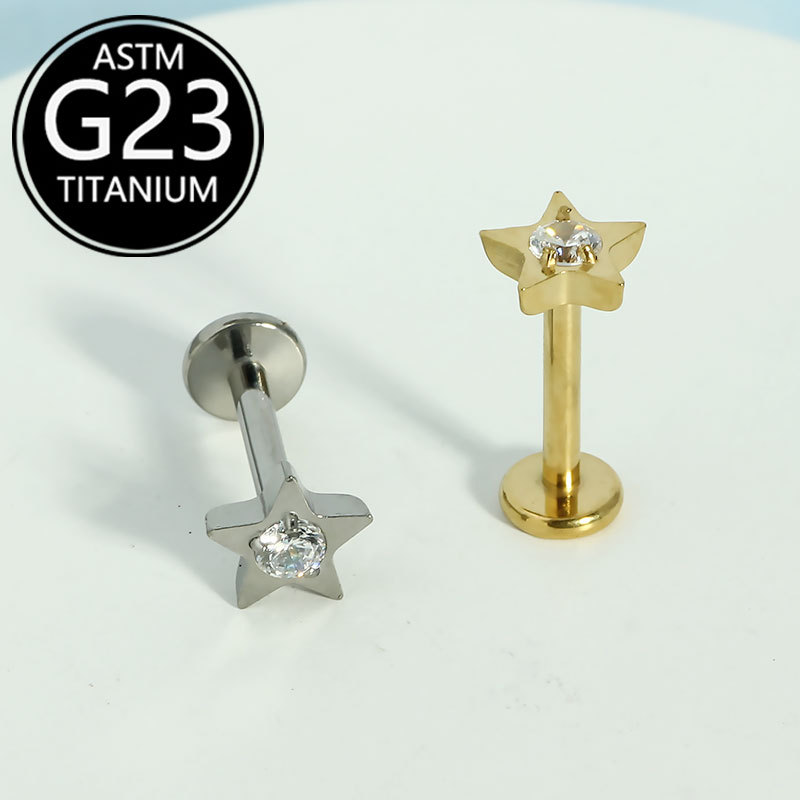 G23 Titanium Star Lip Stud Simple Niche Design Twist Screw Inlaid Zircon Ear Bone Nail 16G Flat Bottom Lip Piercing Jewelry - Image 5