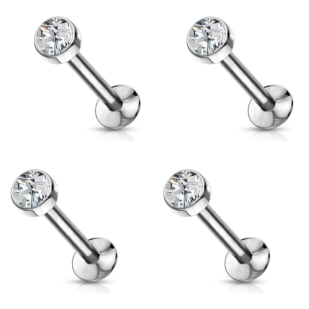 F136 Titanium Pin Package Zircon Earrings Plug-in Lip Stud Cylindrical Drill Cup European and American Plug-in Piercing Jewelry - Image 4