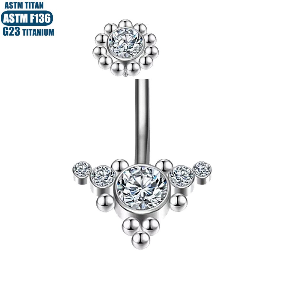 F136 Titanium Perforated Navel Ring Diamond Solder Ball Inner Spiral Curved Barbell Belly Button Jewelry Silver 1.6*10mm - Image 3
