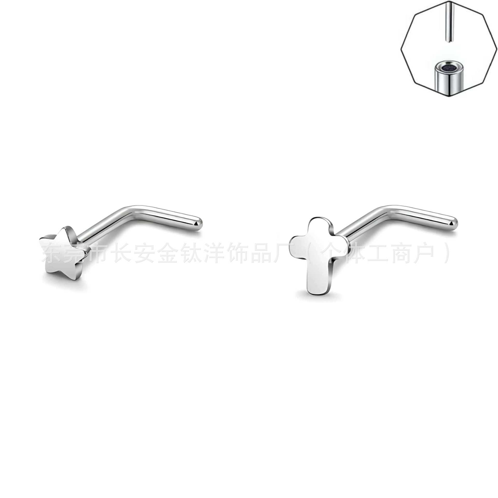 F136 Titanium Heart Star Moon Cross Pin 7-Shaped Nose Nail Lip Nail G23 Titanium Alloy Piercing Jewelry - Image 2