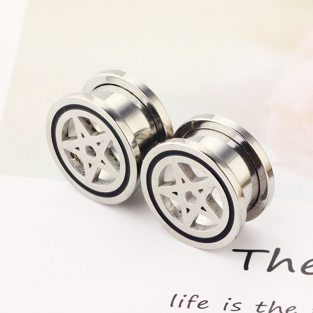 Stainless Steel Auricle Five-Pointed Star Channel Ear Expansion Earrings Body Piercing Jewelry for Ebay Amazon - Image 2