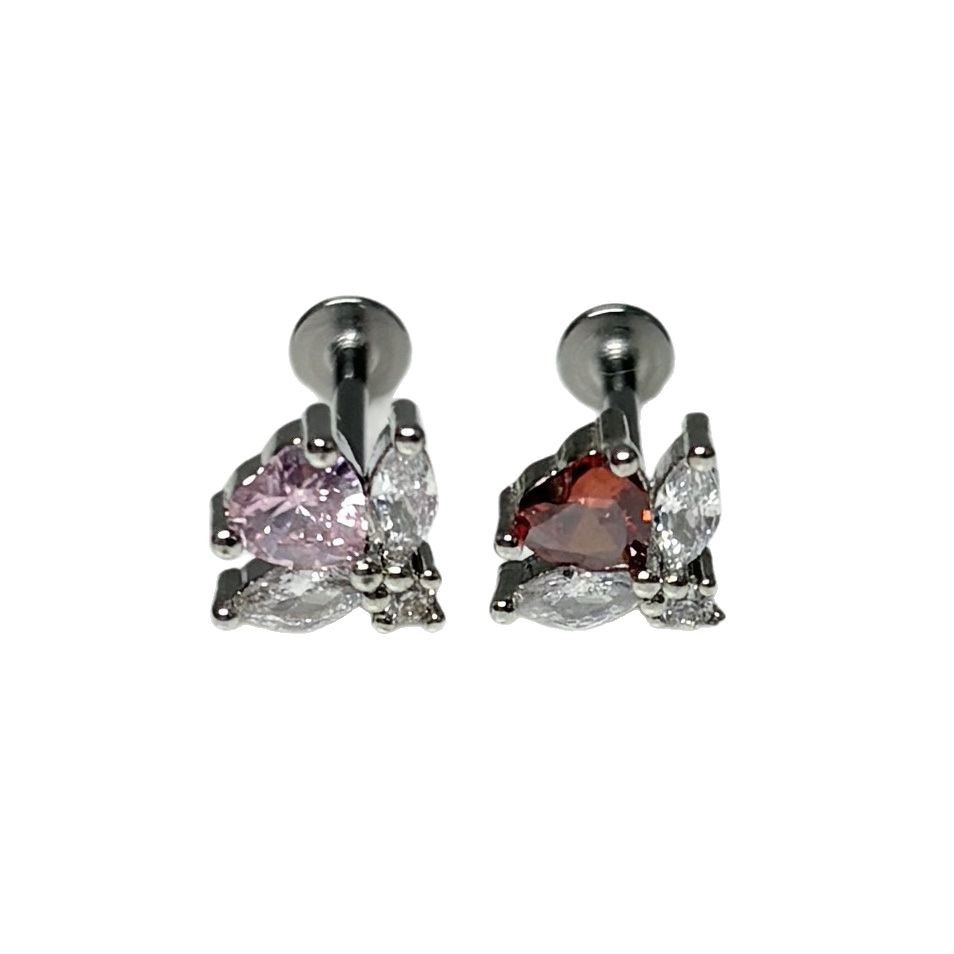 Heart Rose Red Lip Piercing Labret Stud 16G 16mm External Thread Titanium Steel Lip Rings Jewelry - Image 5