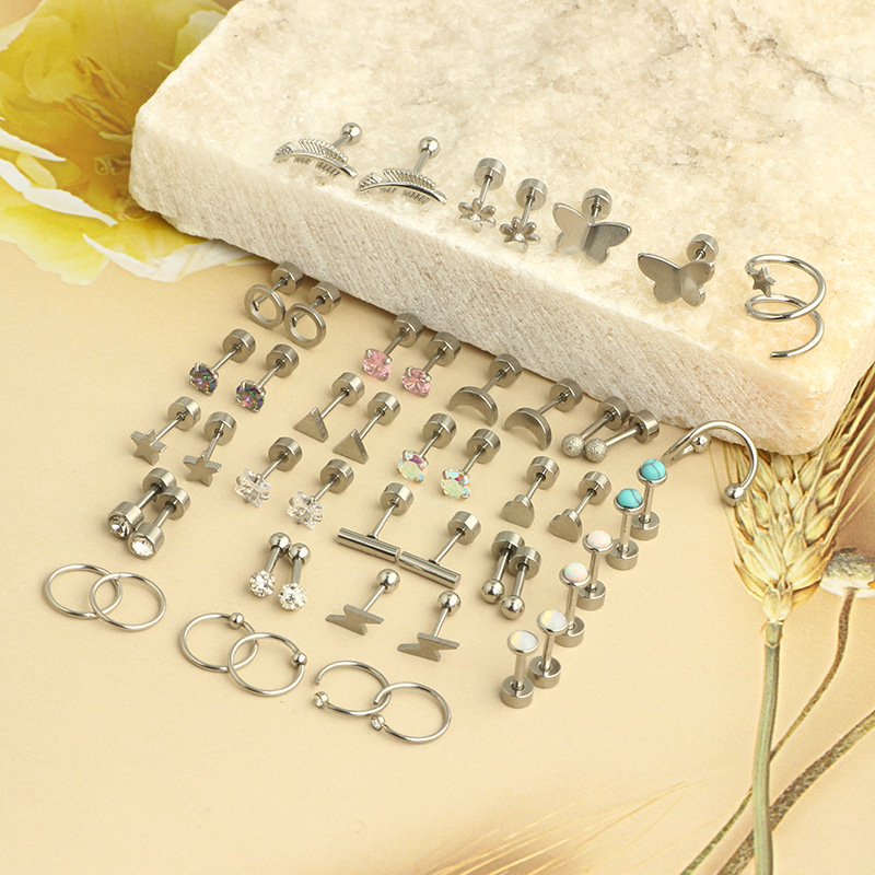 Zircon Flower Stainless Steel Labret Stud Ear Piercing Jewelry Square CZ Lip Stud - Image 4