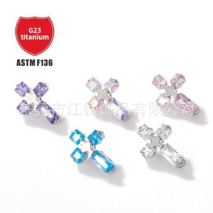 G23 Titanium Cross Inlaid Zircon Ear Bone Nail - ASTM F136 Titanium Alloy Body Piercing Jewelry