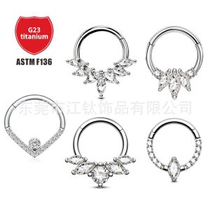G23 Titanium Nose Ring 1.2x8mm 5A Zircon Inlaid Closed Ring Body Piercing Jewelry Custom