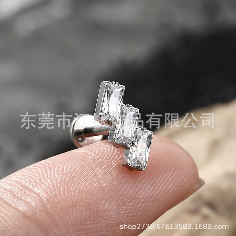 G23 Titanium Ear Bone Stud Square Inlaid Zircon Cross Body Piercing Jewelry - Image 2