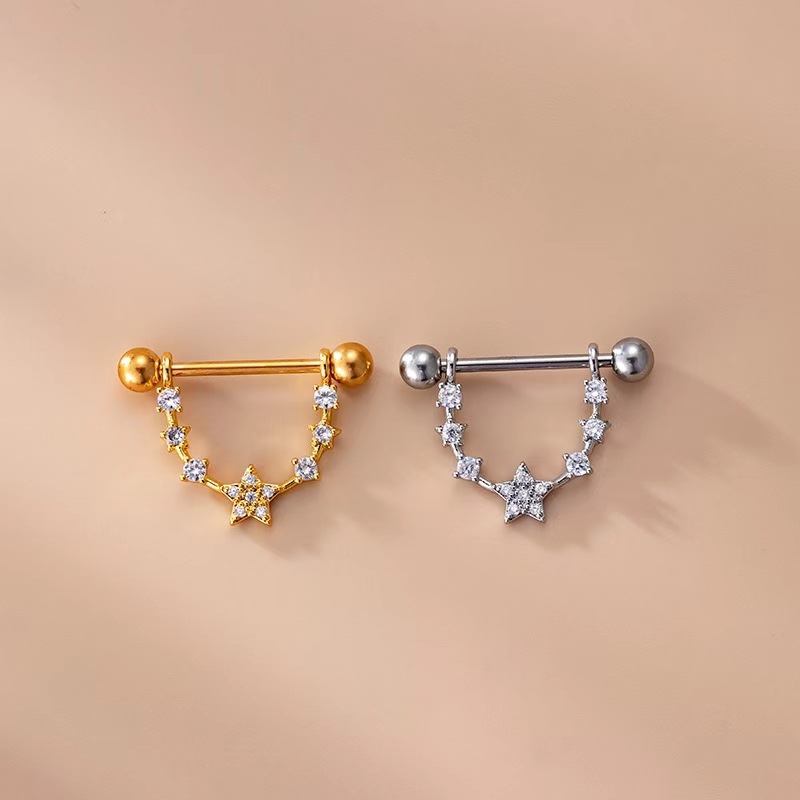 Gold U-Shaped Stainless Steel Nipple Ring with Zircon for Body Piercing Nail Art - Image 3