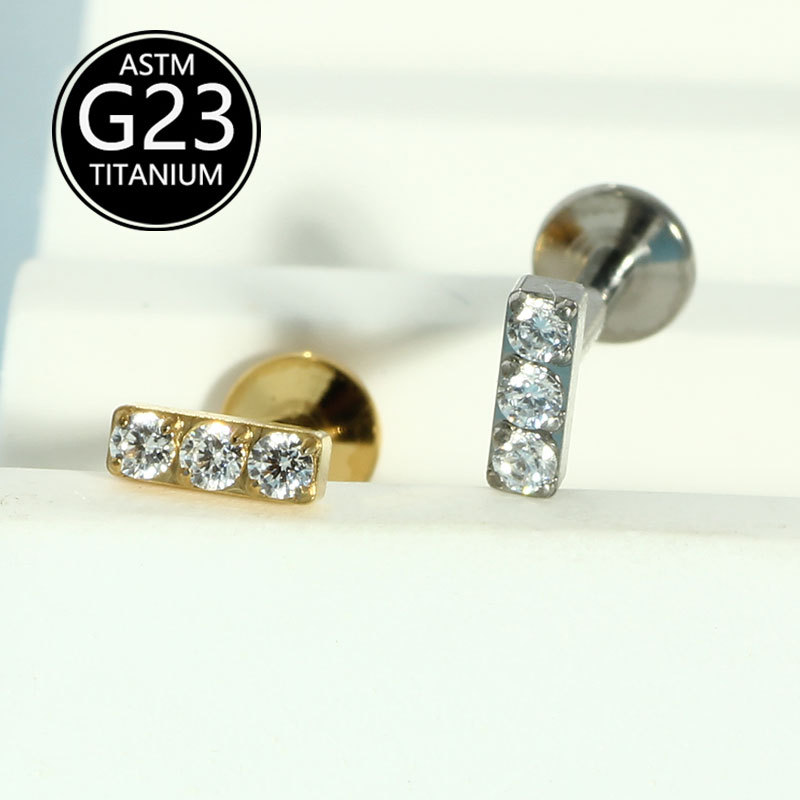 F136 Titanium Internal Thread Lip Labret Stud Straight-Shaped CZ Zircon Ear Cartilage Piercing Jewelry - Image 5