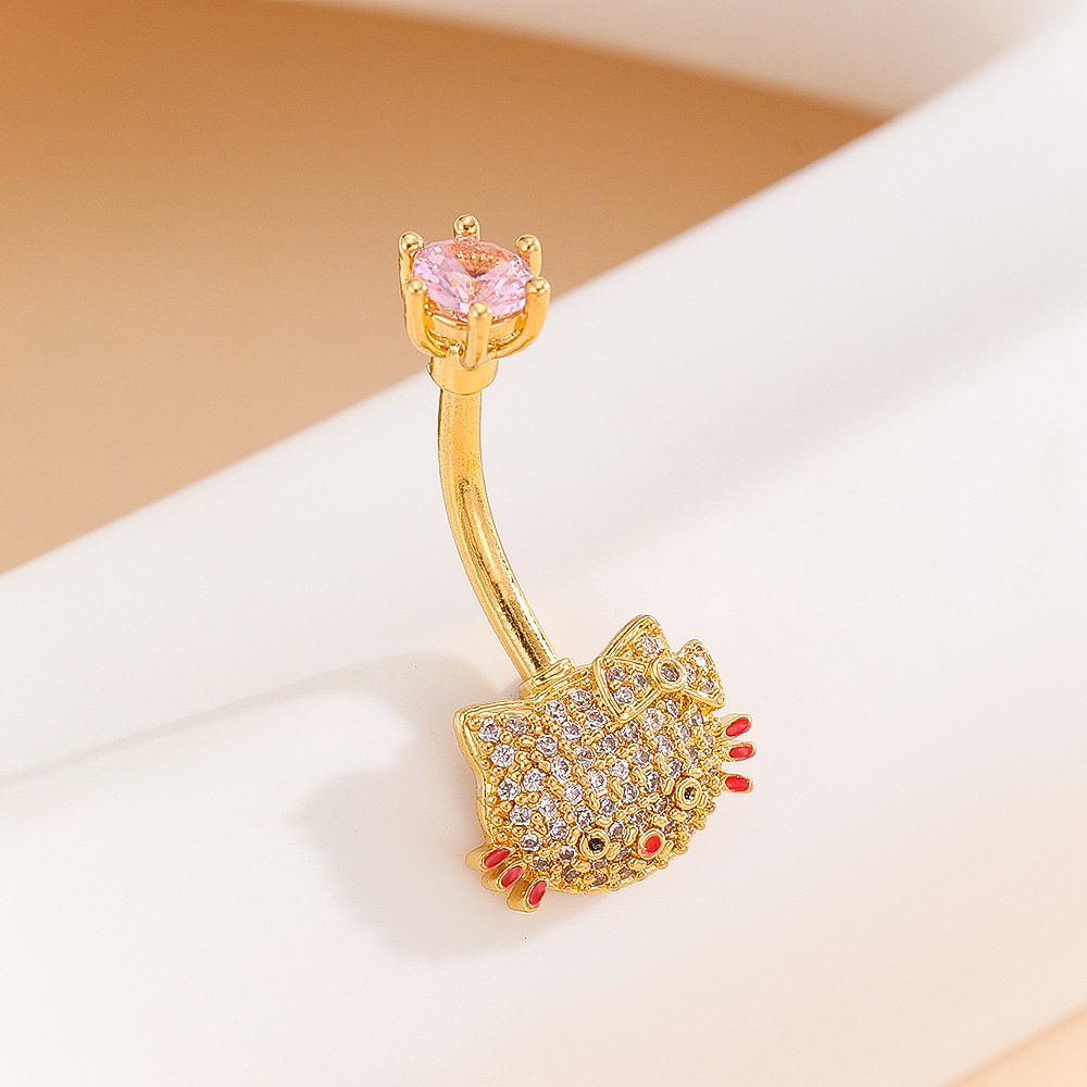 Hello Kitty Navel Button Belly Ring Cartoon Cute Girl Gold Copper Fashion Piercing Jewelry - Image 4