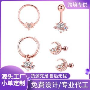 Elegant All-Match Star Moon Earrings with CZ Zircon Stainless Steel for Women