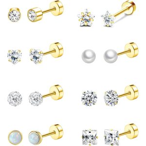 2024 New Stainless Steel Round Piece Zircon Earrings Set Silver Fashion Jewelry Wholesale