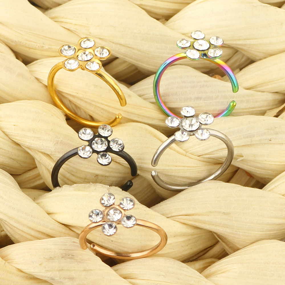 New Artificial Small Flower Diamond Nose Ring for Women - Stainless Steel Geometric Nail Piercing Jewelry - Image 2