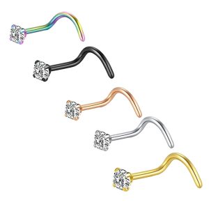 316L Surgical Steel Nose Ring Curved Rod Zircon Nose Stud Earrings
