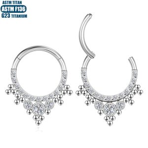 F136 Titanium Alloy Zircon Bead Cluster Seamless Nose Ring Septum Ring Hoop Earring Open Closed Ring