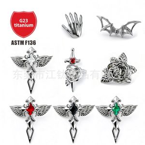G23 Titanium Halloween Ghost Bat Cartilage Earring - Rose Gold 1.2x10mm