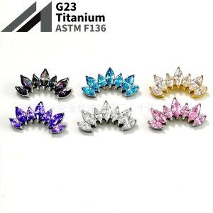 F136 Titanium Seven-Leaf Horse Eye Inlaid 5A Zircon Earrings Lip Studs G23 Titanium Alloy Ear Cartilage Piercing Jewelry Cartilage Studs