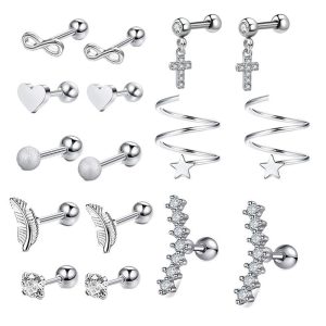 16G Tragus Earring Cartilage Stud Simple Ear Piercing Jewelry Drop Shape Stainless Steel