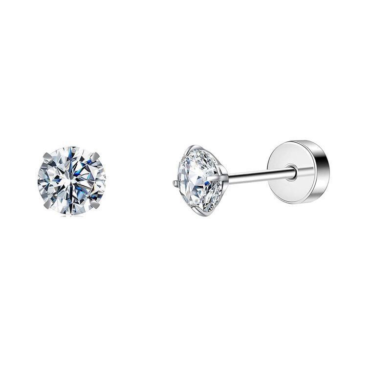 F136 Titanium Alloy Flat Back Earrings with Zircon, Black, 8mm Single, Geometric Style for Cartilage, Helix, Tragus, Conch Piercing - Image 4