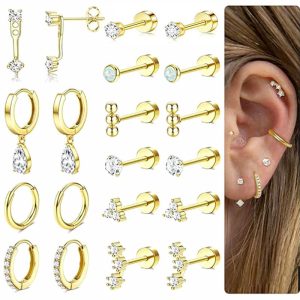10-Pair Fashion Stainless Steel CZ Butterfly Clasp Earrings & Hoop Earring Set Silver