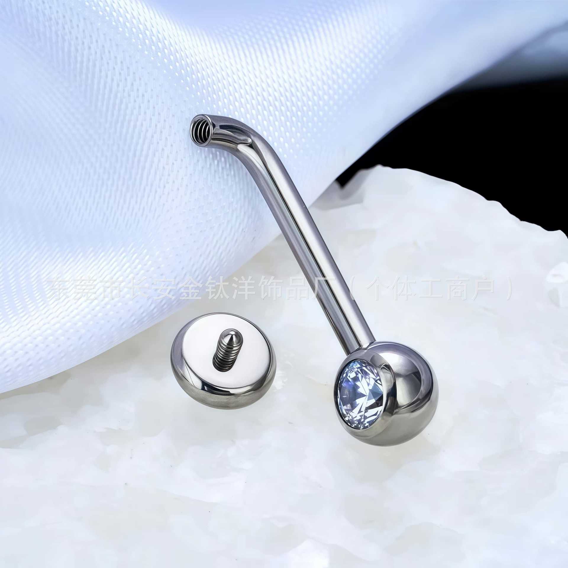 F136 Titanium 14g CZ Diamond L-Shaped Navel Ring G23 Titanium Alloy Body Piercing Jewelry - Image 4
