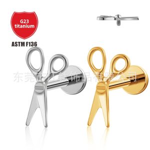 Scissor Design Ear Bone Nail G23 Titanium Earring – Polished Gold 1.2x10mm Cartilage Stud