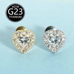 G23 Titanium Full Diamond Heart Lip Nail Earrings Implant Grade Skin-Friendly Ear Bone Piercing Jewelry