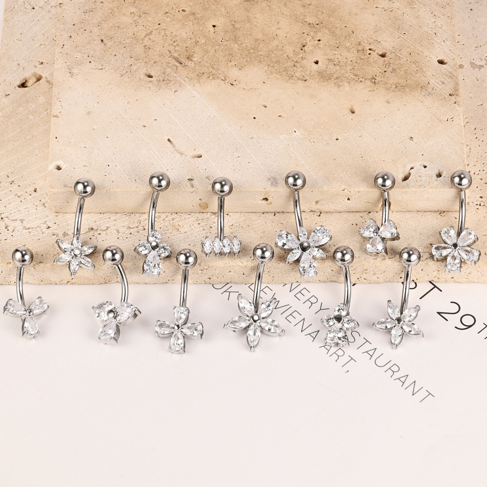 Zesen Stainless Steel 5A Zircon Titanium Steel Diamond Umbilical Ring Body Piercing Jewelry - Image 3