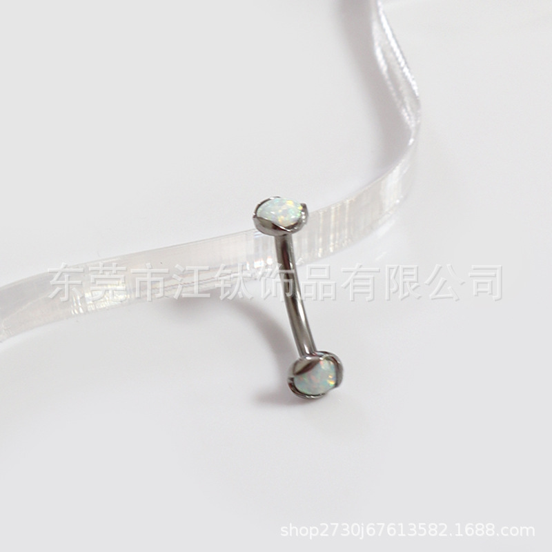 F136 Titanium Opal Navel Ring Double Head Wave Edge G23 Titanium Alloy Body Piercing Belly Ring - Image 4