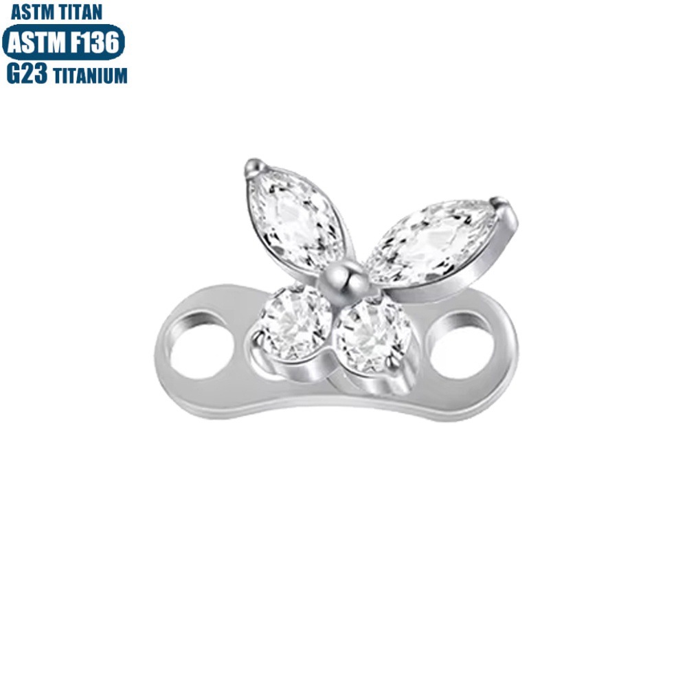 G23 Titanium Butterfly Zircon Nail Internal Thread Implant Piercing Bone Nail with Base Clasp - Image 3