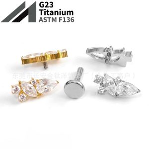 F136 Titanium Geometric Stud Earrings with 5A Zirconia - G23 Titanium Alloy Piercing Jewelry Ear Bone Studs