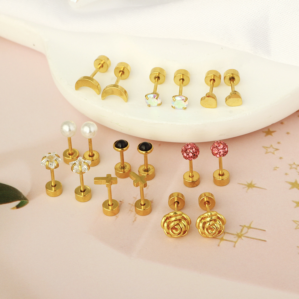 Simple Geometric Stainless Steel Earrings Gold Ear Bone Nails Hoop Studs - Image 3