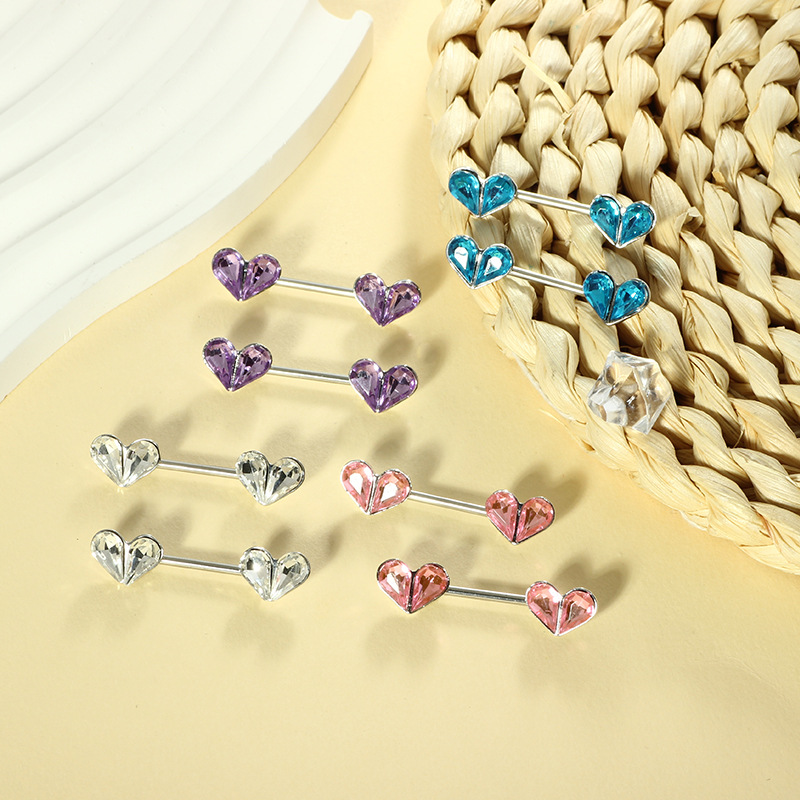 Heart Shape Zircon Nipple Rings Stainless Steel Nipple Studs Body Piercing Jewelry Pair for Sale Wholesale - Image 2