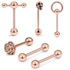Stainless Steel Classic Tongue Stud 6 Piece Set Amazon Hot Selling Straight Rod Mixed 5 Color Optional Tongue Ring Piercing Jewelry
