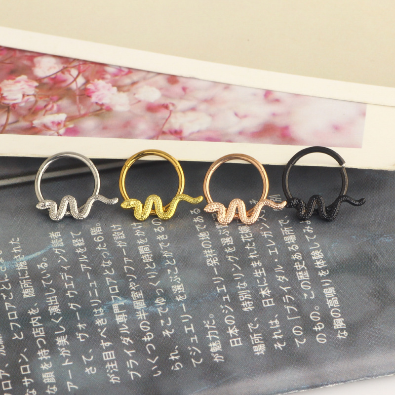 Star Snake Ring Nose Clip Nose Stud Ear Bone Earring Cartilage Hoop Body Piercing Jewelry Rose Gold Stainless Steel - Image 5