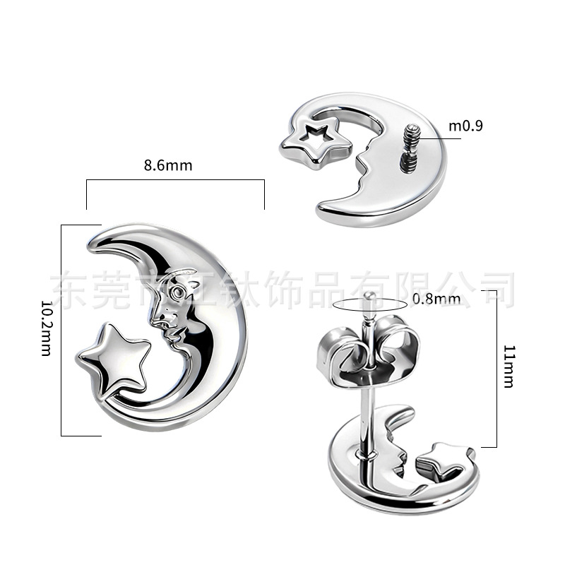 Moon Old Man Butterfly Buckle G23 Titanium Ear Bone Nail Cartilage Stud Body Piercing Jewelry - Image 2